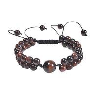 GGYTMQL Braccialetti Maschili Perle, Bracciale Intrecciate a Doppio Strato da 6 mm Bracciale Regolabile 21 cm