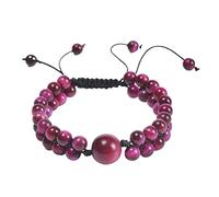 GGYTMQL Braccialetti Maschili Perle, Bracciale Intrecciate a Doppio Strato da 6 mm Bracciale Regolabile 21 cm