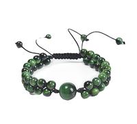 GGYTMQL Braccialetti Maschili Perle, Bracciale Intrecciate a Doppio Strato da 6 mm Bracciale Regolabile 21 cm