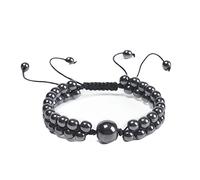 GGYTMQL Braccialetti Maschili Perle, Bracciale Intrecciate a Doppio Strato da 6 mm Bracciale Regolabile 21 cm