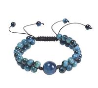 GGYTMQL Braccialetti Maschili Perle, Bracciale Intrecciate a Doppio Strato da 6 mm Bracciale Regolabile 21 cm