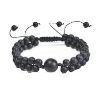 GGYTMQL Braccialetti Maschili Perle, Bracciale Intrecciate a Doppio Strato da 6 mm Bracciale Regolabile 21 cm