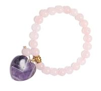 GGYTMQL Braccialetto gembo gioiello fascino, perle di pietra in quarzo rosa naturale bracciale in perline, braccialetti a sospensione del cuore di ametista