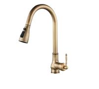GGYTMQL Bronzo Rubinetto Della Cucina con Estrarre Spruzzatore E Freddo Tropical Mixer Ottone Antico Lavello Gru Rubinetto EL9021