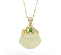 GGYTMQL Collana a Ciondolo di moissanite e Giada Oro 14K: Girocollo Luck di Giada in Stile Vintage, Un Regalo di gioielleria in Giada per Mamme e Amanti
