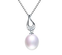 GGYTMQL Collana a Pendente zircone per Donne al 100% Collana di Perle ovali ad Acqua Dolce Naturale Prodotta in Cina