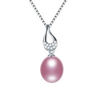 GGYTMQL Collana a Pendente zircone per Donne al 100% Collana di Perle ovali ad Acqua Dolce Naturale Prodotta in Cina
