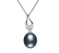 GGYTMQL Collana a Pendente zircone per Donne al 100% Collana di Perle ovali ad Acqua Dolce Naturale Prodotta in Cina