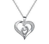 GGYTMQL Collana a Sospensione in Argento Sterling, Collana a Catena a Sospensione cardiaca Zirconia cubica Doppia Mamma e Piccola collane di Gioielli rolo per Donne