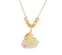 GGYTMQL Collana di Coniglio Onyx in Oro 14K, Collana a Ciondolo di Coniglio di Giada, Bellissimo Regalo di Gioielli di Capodanno Cinese
