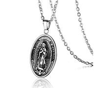 GGYTMQL Collane Occidentali per Uomini, Collana a Sospensione Vergine Mary Oval Mary Pattern Forma e Aragia Collana di Compleanno di Class Casp per Uomini