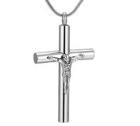 GGYTMQL Collar de Hombre con Urna de Cenizas Cruz Colgante de Urna Joyería de Cremación Conmemorativa de Acero Inossidable para Cenizas