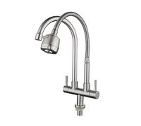 GGYTMQL Cucina Doppia Uscita Rubinetto 304 in Acciaio Inossidabile Singolo Doppio Tubo a Doppio Rubinetto rubinetti rotanti (b)