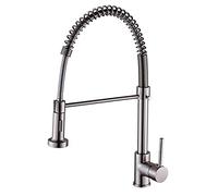 GGYTMQL Cucina spazzolato molla spazzola spazzino cucina rubinetto con spruzzatore a tiro verso il basso, manico singolo foro a foro rame miscelatore di mixer per acqua calda e fredda