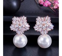 GGYTMQL Design dei Fiori di Neve Donne Grandi Orecchini di Perle Bianchi con Regalo di Natale cubico