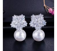GGYTMQL Design dei Fiori di Neve Donne Grandi Orecchini di Perle Bianchi con Regalo di Natale cubico