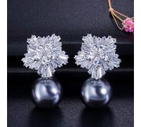 GGYTMQL Design dei Fiori di Neve Donne Grandi Orecchini di Perle Bianchi con Regalo di Natale cubico