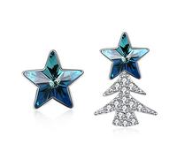 GGYTMQL Esplosioni di Natale 925 Albero Asimmetrico in Argento Sterling Cristalli a Stelle a Cinque Punte da Orecchini a Perno