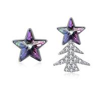 GGYTMQL Esplosioni di Natale 925 Albero Asimmetrico in Argento Sterling Cristalli a Stelle a Cinque Punte da Orecchini a Perno