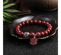 GGYTMQL Feng Shui Wealth Bracciale Lucky Natural Cinnabar Ruyi Nappel Accessori Cloisonne perle intagliato Bracciale elastico Bracciale elastico per donne Cinnabar