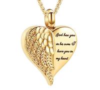 GGYTMQL God Has You in His Arms Have You in My Heart - Collana in acciaio inox per ceneri con ali d'angelo, gioiello per cremazione, oro, 10 pezzi