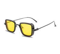 GGYTMQL Moda Quadrato Metallo Degli Uomini Occhiali Da Sole Vintage Anti-Riflettente Specchio Occhiali Design Classico Donne Occhiali Da Sole Uv400, Giallo, Taglia unica