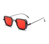 GGYTMQL Moda Quadrato Metallo Degli Uomini Occhiali Da Sole Vintage Anti-Riflettente Specchio Occhiali Design Classico Donne Occhiali Da Sole Uv400, Rosso, Taglia unica
