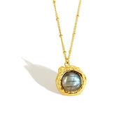 GGYTMQL Necklace 925 Sterling Silver Silver Tround Transparent Ciptose a Ciondolo a Ciondolo Long Chain Ladies Exquisite Festa a Ciondolo Gioiello gioielleria Colora (Colore Gemma: Labradorite