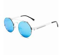 GGYTMQL Nuovo 2025 Rotondo Steampunk Occhiali Da Sole Degli Uomini di Modo Elastico Designer Vintage Rimless Occhiali Da Sole Per Le Donne Lentes De Sol, Blu, Taglia unica