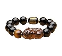 GGYTMQL Obsidian Nero Naturale Pixiu/Piyao Sei Parole Bracciale Gemma Pietra Gemma Tigre Tigre Perline di Protezione del Bracciale per la ricchezza Regolabile, 3,14 mm