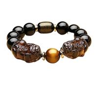 GGYTMQL Obsidian Nero Naturale Pixiu/Piyao Sei Parole Bracciale Gemma Pietra Gemma Tigre Tigre Perline di Protezione del Bracciale per la ricchezza Regolabile, 3,14 mm