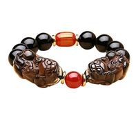 GGYTMQL Obsidian Nero Naturale Pixiu/Piyao Sei Parole Bracciale Gemma Pietra Gemma Tigre Tigre Perline di Protezione del Bracciale per la ricchezza Regolabile, 3,14 mm