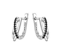 GGYTMQL Orecchini a Cerchio d'Argento Autentici 925 Orecchini a Cerchio per Donne Black Spinel Silver 925 Gioielli