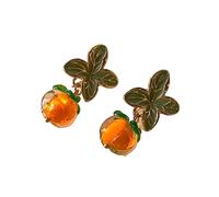 GGYTMQL Orecchini a Foglia di Fiori di Colore Arancione di Cachi per Donne Che dipingono Orecchini in Vetro smaltato Olio Accessori di Gioielli