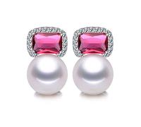 GGYTMQL Orecchini di Perle 925 Gioielli in Argento Sterling zircone Rosso Oreno per Perle in Acqua Dolce Naturale per Donne Regalo