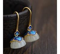 GGYTMQL Orecchini per Donne, Orecchini Cinesi Eardrop Gioielli Shop S925 Orecchini a Blu bruciati Donne Women Simple Lotus Nephrite Orecchini