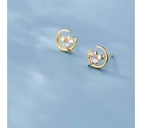 GGYTMQL Orecchini per Donne, Orecchini S925 Femmina in Stile Coreano in Stile letterario Simpatico Moon Kitty diamantor