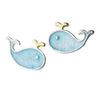GGYTMQL Orecchini per Donne, S925 Orecchini di Balene Piccole Femminile Stile Arte Coreano Carino Pesce Blu Orecchini per Animali marini Un Paio