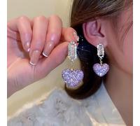 GGYTMQL Orecchini zirconi Viola a Forma di Cuore per Il Regalo di Compleanno di Gioielli da Sposa da Donna