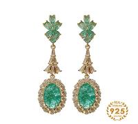 GGYTMQL Orecchino di Caduta per Donne a Forma di Fiori Emerald Gemstone Gioielli per Le Donne Regali per Feste
