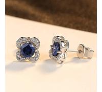 GGYTMQL Pint d'orecchio intarsio creato rotondo Royal Sapphire Blue Topaz Women Earring Solid Earring Gioielli