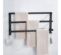 GGYTMQL Porta di Asciugamani, Porta di Asciugamani, binari di Asciugamani in Alluminio Nero, portavalo per Asciugamani a Parete a 3 Livelli con Ganci, per Cucina Camera da Letto/Decorazione da 50 cm