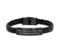 GGYTMQL Regalo magistrato per Natale - Bracciale in pelle intrecciata con citazione divertente - Mantieni la calma o userò la mia voce magistrata, piccola, pelle, nessuna gemma