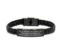 GGYTMQL Regalo per bracciale in pelle intrecciata intrecciata per compleanno, citazione divertente 'Sono un'infermiera. Il mio livello di sarcasmo dipende dal tuo livello di stupidità. ',
