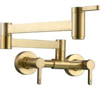 GGYTMQL Resoucet per riempitivo a Parete Oro Spazzolato, Rubinetto di riempimento in pentola Fredda e Acqua Calda, Rubinetto Pieghevole con Braccio oscillante a Doppia articolazione, Mixer da Cucina