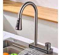 GGYTMQL Rubinetti da cucina con spruzzatore a tiro con la doccia a cascata in acciaio inossidabile a singolo foro a pelo caldo e freddo tira giù il rubinetto cucina-cucina-grigio (Gris)