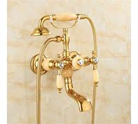 GGYTMQL Rubinetti per vasca da bagno in oro Rubinetto miscelatore acqua calda e fredda Rubinetto antico Bagno Semplice Triplo Doccia Rubinetti Tutto Rame Stile Retrò, C (C)
