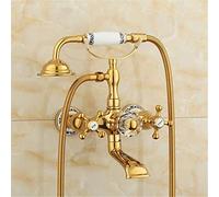 GGYTMQL Rubinetti per vasca da bagno in oro Rubinetto miscelatore acqua calda e fredda Rubinetto antico Bagno antico Semplice Triplo Doccia Rubinetti Tutto Rame Stile Retrò, C (F)