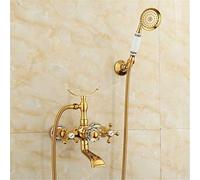GGYTMQL Rubinetti per vasca da bagno in oro Rubinetto miscelatore acqua calda e fredda Rubinetto antico Bagno antico Semplice Triplo Doccia Rubinetti Tutto Rame Stile Retrò, C (B)