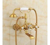 GGYTMQL Rubinetti per vasca da bagno in oro Rubinetto miscelatore acqua calda e fredda Rubinetto antico Bagno antico Semplice Triplo Doccia Rubinetti Tutto Rame Stile Retrò, C (D)